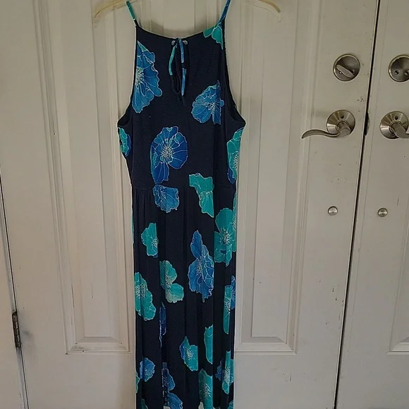 Loft Navy Sundress With Blue And Green Flowers Size 10 - Picture 2 of 4